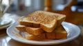 Plate of toast on table with coffee cup Royalty Free Stock Photo