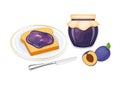 Toasted bread with plum jam vector illustration Royalty Free Stock Photo