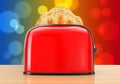 Toast popping out of Vintage Red Toaster. 3d Rendering Royalty Free Stock Photo