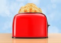 Toast popping out of Vintage Red Toaster. 3d Rendering Royalty Free Stock Photo