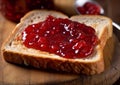 Toast with raspberry strawberry jam for breakfast.Macro.AI Generative