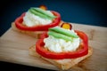 Toast with salad and garlic cheese. appetizer Royalty Free Stock Photo