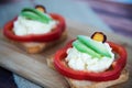 Toast with salad and garlic cheese. appetizer Royalty Free Stock Photo