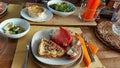 Toast sandwiches on close-up. Processed cheese in a wooden tray.