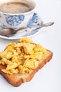 Toast with scrambled eggs and coffee Royalty Free Stock Photo