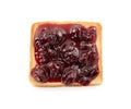 Toast with tasty cherry jam on white background, top view Royalty Free Stock Photo