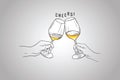 A Toast to Celebration, minimalist clinking wine glasses illustration