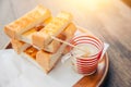 Toast white bread sliced with Sweet condensed milk Royalty Free Stock Photo