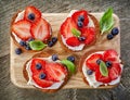 Toasted bread with berries and cream cheese Royalty Free Stock Photo