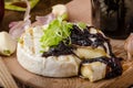 Toasted bread with brie cheese and caramelized onions Royalty Free Stock Photo