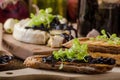 Toasted bread with brie cheese and caramelized onions Royalty Free Stock Photo