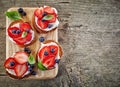 Toasted bread with cream cheese and berries Royalty Free Stock Photo