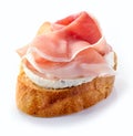 Toasted bread with cream cheese and prosciutto Royalty Free Stock Photo