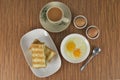 Top view toasted bread and egg set in south east asia