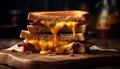 Toasted bread, grilled meat, cheddar cheese a gourmet sandwich generated by AI