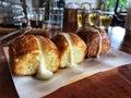 Toasted bread with milk and butter in white paper Royalty Free Stock Photo