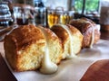 Toasted bread with milk and butter in white paper Royalty Free Stock Photo