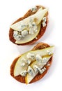 Toasted bread with pear and blue cheese Royalty Free Stock Photo