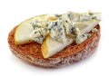 Toasted bread slice with pear and blue cheese Royalty Free Stock Photo