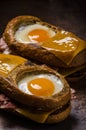 Toasted cheese bread with egg inside Royalty Free Stock Photo