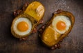 Toasted cheese bread with egg inside Royalty Free Stock Photo