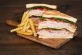 Toasted chicken club sandwich with fries Royalty Free Stock Photo