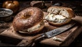 Toasted ciabatta bun, grilled meat, fresh vegetables generated by AI