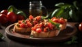 Toasted ciabatta with grilled mozzarella and tomato generated by AI