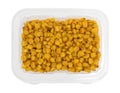Toasted corn nuts in a plastic container.