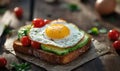 A toasted egg with a slice of tomato on top of a piece of bread Royalty Free Stock Photo