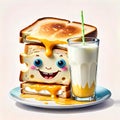 Toasted grilled cheese sandwich milk favorite fast food