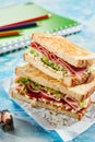 Toasted ham and pastrami sandwiches Royalty Free Stock Photo