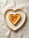 Toasted Heart Shaped Bread Slice on Beige Heart Shaped Plate Isolated Royalty Free Stock Photo