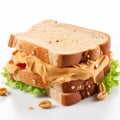Delicious Peanut Butter Sandwich With Lettuce And Peanuts Royalty Free Stock Photo