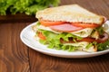 Toasted sandwich with ham, cheese and vegetables Royalty Free Stock Photo