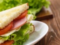 Toasted sandwich with ham, cheese and vegetables Royalty Free Stock Photo