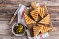 Toasted sandwich panini with ham and cheese Royalty Free Stock Photo