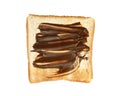 Toasted slice bread with chocolate spread isolated on white background Royalty Free Stock Photo