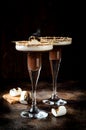 Toasted smores martini with chocolate liquor, cream, marshmallow and graham cracker rim. Royalty Free Stock Photo