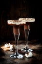 Toasted smores martini with chocolate liquor, cream, marshmallow and graham cracker rim. Royalty Free Stock Photo