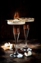 Toasted smores martini with chocolate liquor, cream, marshmallow and graham cracker rim. Royalty Free Stock Photo