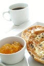 Toasted tea cakes with coffee and marmalade Royalty Free Stock Photo