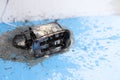 Toaster after fire. Household electrical appliance fire hazard