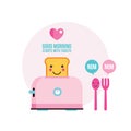 Toaster Funny toasted bread with cute smile Cartoon character