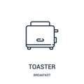 toaster icon vector from breakfast collection. Thin line toaster outline icon vector illustration. Linear symbol for use on web