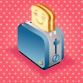 Toaster and sliced bread with face expression cartoon