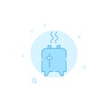 Toaster with smoke flat vector icon. Filled line style. Blue monochrome design. Editable stroke