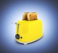 Toaster with toasted bread on dark blue gradient background Kitchen equipment Close up 3d