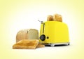 Toaster with toasted bread isolated on yellowgradient background Kitchen equipment Close up 3d