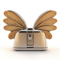 A toaster with wings made of bread on a white background, AI Royalty Free Stock Photo
